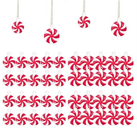 40pcs Christmas Candy Cane Decorations Peppermint Hanging Ornaments with Ring