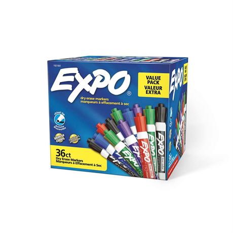 EXPO Low Odor Dry Erase Markers, Chisel Tip, Assorted, 36 Count 36 Count (Pack