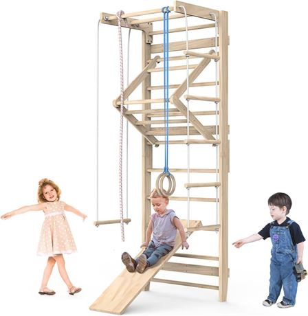 Indoor Jungle Gym, Wooden Playground Climbing Toys for Toddlers, Swedish Wall