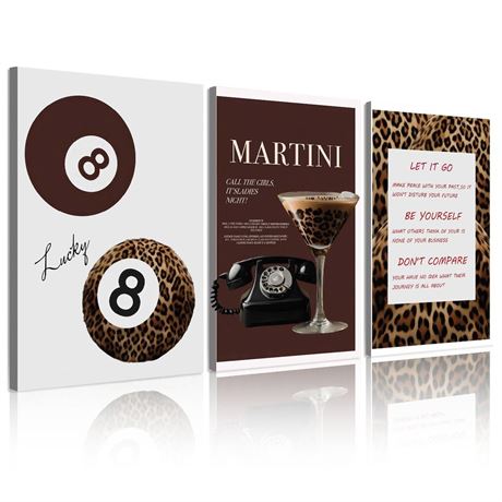 Trendy Leopard Wall Art Cheetah Poster Set of 3 Funky Lucky 8 Ball Posters