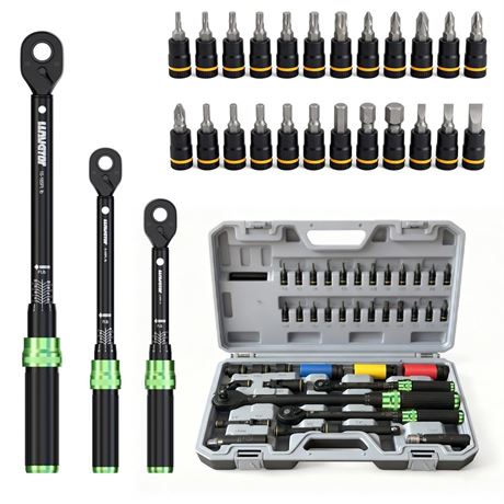 Torque Wrench Set, 1/4 3/8 1/2 Drive 41-Piece Kit with Sockets & Extensions,