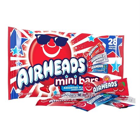 Airheads Candy Mini Bars, Red, White, & Blue, Assorted Flavors Variety Bag,