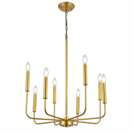 8-Light Gold Farmhouse Chandelier, Industrial Candle Chandelier Light Fixtures