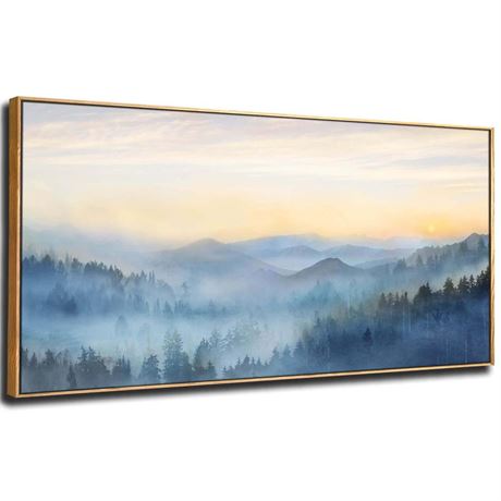 Home Decor Mountain Wall Art Blue Large Framed Artwork for Living Room Bedroom