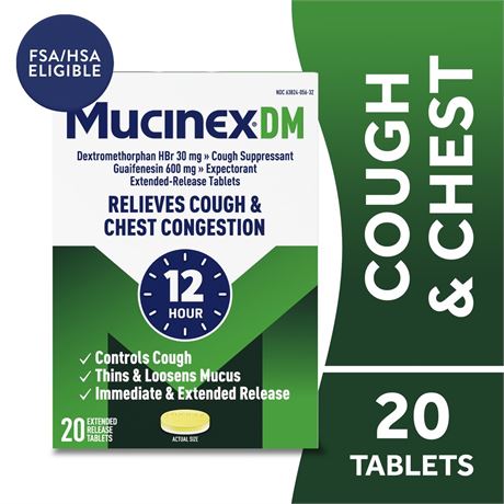 Mucinex DM 12 Hour Expectorant & Cough Medicine, Excess Mucus Relief & Cough