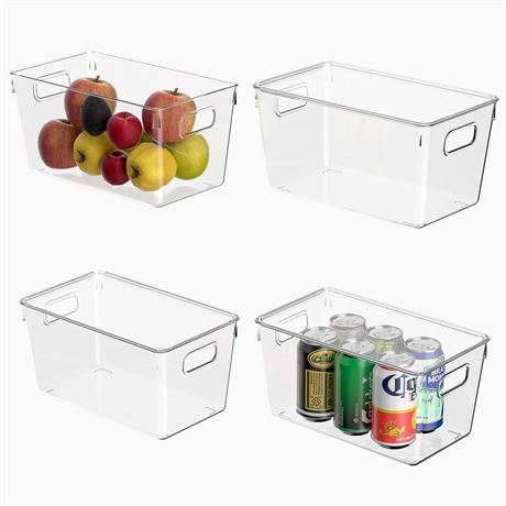 Clear Storage Bins with Lids Stackable, 4 Pack Clear Pantry Organizer Bins,