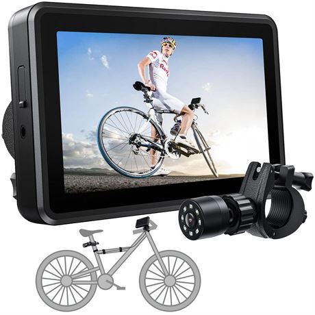 FEISIKE Handlebar Bike Mirror, Bicycle Rear View camera with 4.3'' HD Night