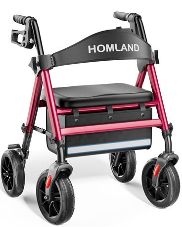 HOMLAND Rollator Walker for Seniors with Seat, Ergonomic Foldable Aluminum