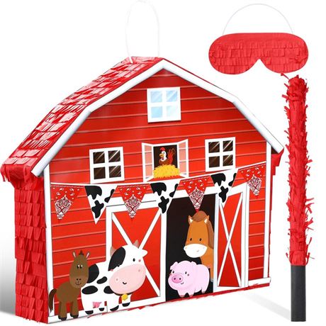 Farm Piñata Bundle Fiesta Piñata Set Includes Barnyard Piñata, Bat Stick and