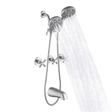 3 Handle Tub Shower Faucet Set Wall Mount Bathtub Shower Faucet with Tub Spout