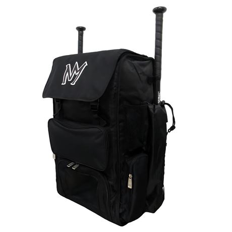 No Mercy Baseball Bat Bag with Heavy-Duty Rolling Wheels for Travel Games and