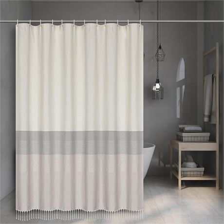 Bathroom Shower Curtain Set - Farmhouse Morden Beige Striped Shower Curtains