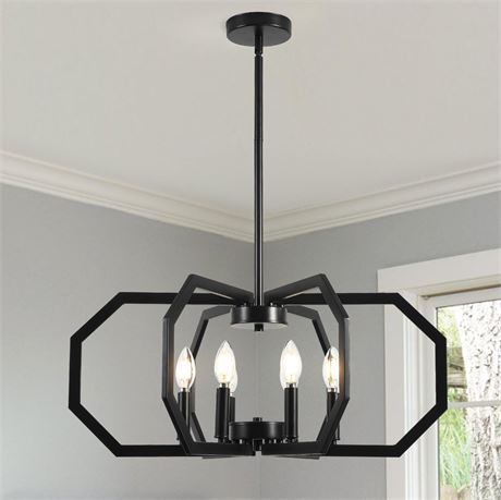 6-Light Black Chandelier, Modern Dining Room Light Fixture, Geometric Pendant