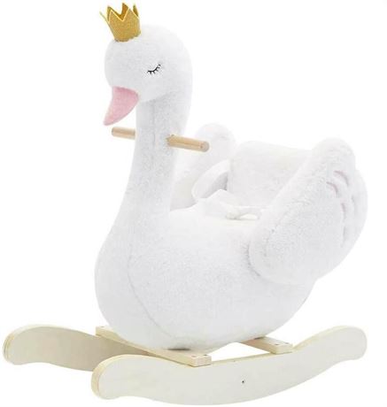 labebe - Plush Rocking Horse Wooden, Baby Riding Animal White Swan, Kid Ride On