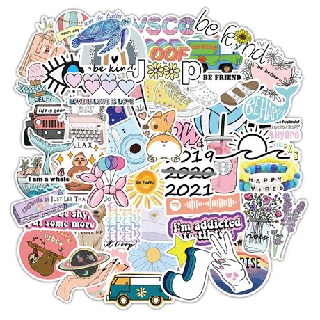 Vinyl Waterproof VSCO Stickers by TieChou, 50 PCs Sticker Pack for Laptop,