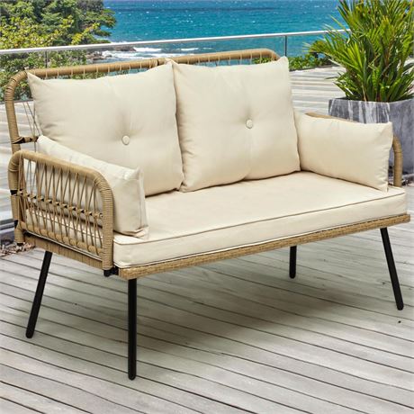 YITAHOME Patio Furniture Wicker Outdoor Loveseat, All-Weather Rattan