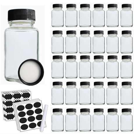 30 Pack 2oz Mason Jars with Lids,Empty Cosmetic Containers Round Airtight Glass