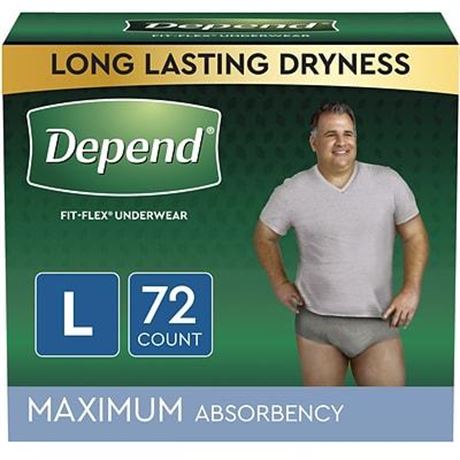 Depend Fit-Flex Adult Incontinence Underwear for Men, Disposable, Large, Grey,