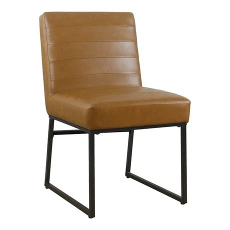 HomePop Home Décor | Single Pack Channeled Metal Dining Chair, Brown Faux