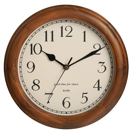 Wooden Wall Clock with Retro Design, 11 Inches Round Wall Clocks Battery
