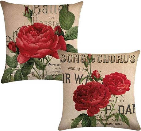 7COLORROOM Rose Throw Pillow Cover, Blooming Red Rose with Flowers &Green