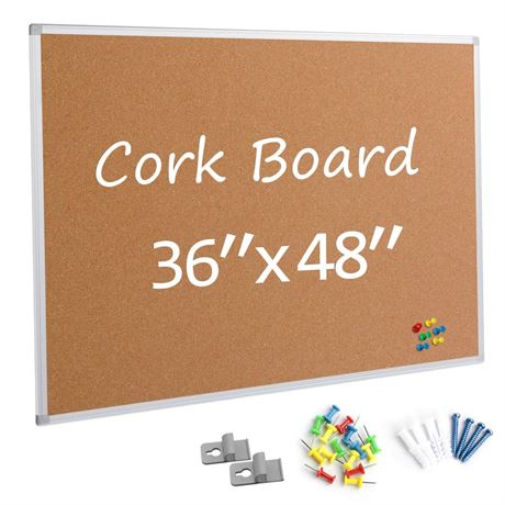 Bulletin Board 36 x 48, Silver Aluminium Framed 4x3 Large Wall Mounted Cork