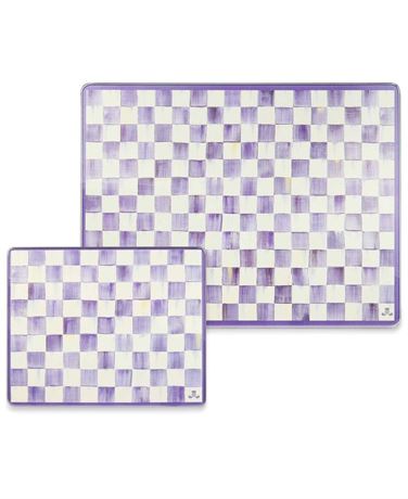 Violet Check Glass Cutting Boards, Set of 2