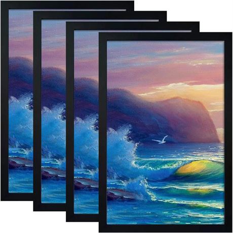 SESEAT 12x18 Frame, Wall Gallery Poster Picture Frame, Black, Pack of 4 Black