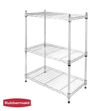 Rubbermaid 3-Tier Heavy Duty Chrome Wire Shelving Unit, 450lb Capacity
