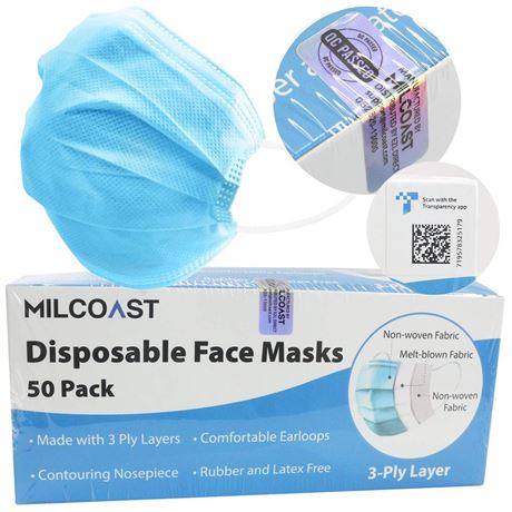 Breathable 3-Ply Premium Layer Protective Disposable Soft Earloop Face Masks -