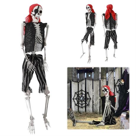 5.4ft Halloween Life Size Pirate Skeleton, Poseable Halloween Life Size Human