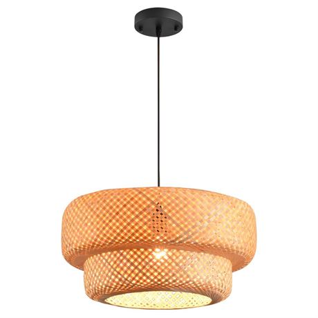 Boho Bamboo Hand-Woven Pendant Light, 18.12in Farmhouse Rattan Chandelier