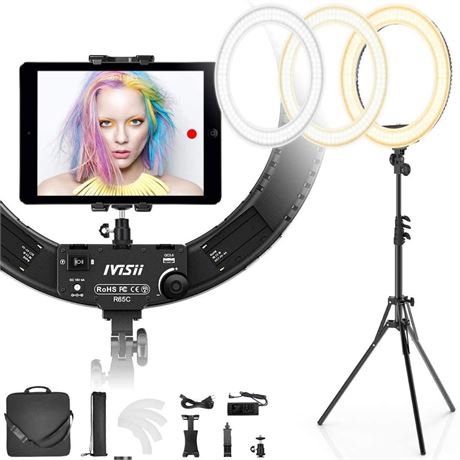 IVISII 19 inch Ring Light with Stand and Phone Holder,60W Bi-Color or for Live