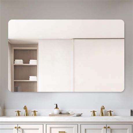 Mirrorons 48 x 30 Frameless Bathroom Mirror, Rounded Corner Bathroom Vanity