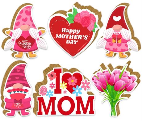 6Pcs Mothers Day Decorations Happy Mother's Day Table Double Sided Wooden