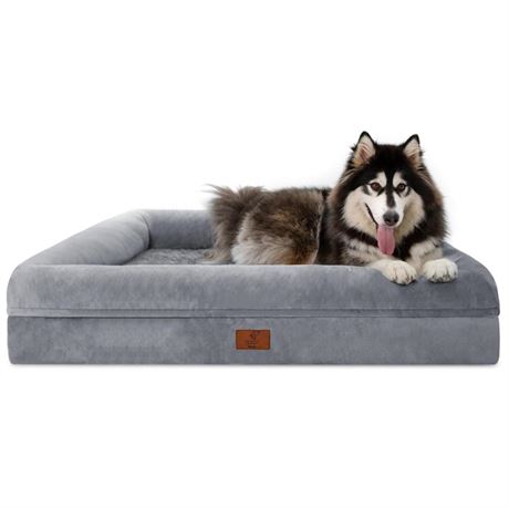 XL Dog Bed, Orthopedic Washable Dog Bed with Removable Cover, Grey Waterproof