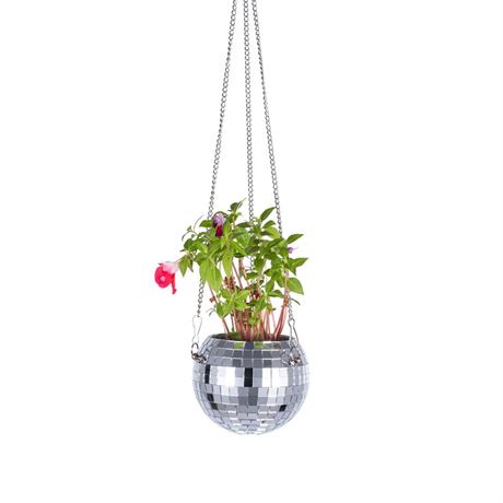 Indoor Outdoor 4 inch Disco Ball Planter with Hanger and Base Stand，Mirror