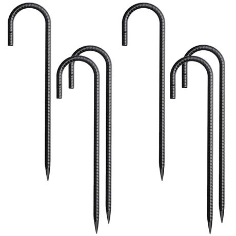 Rebar Stakes 12 Inch 6 Pack Tent Stakes Heavy Duty Metal J Hook, Fence Stakes