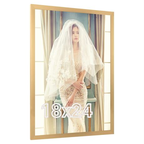 JDZIVTOP 18x24 Gold Frame, Ornate 24x18 Poster Frame, Natural 18 by 24 Canvas