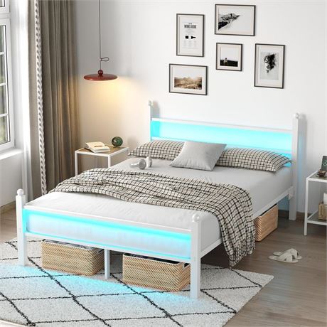 Full Bed Frame with Headboard and Footboard,Heavy Duty Steel Slats Support