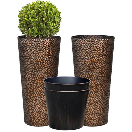 Worth Garden 2-Pack 28" H. Metal Planter with 2X Inside Pots - Hand-Hammered