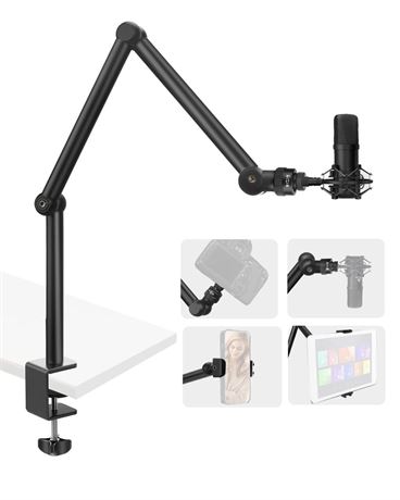 HEMMOTOP 4-in-1 Phone Holders&Mic Stand&iPad Holder&Camera Stand for Desk,