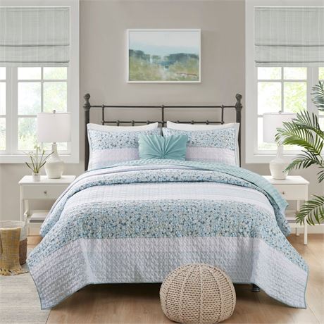 Evian Aqua Polyester King/Cal King Seersucker Quilt Set