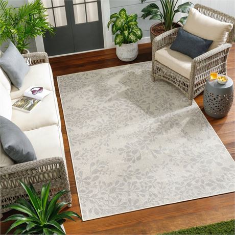 Ravello Cream Botanical 5 Ft. X 7 Ft. Indoor/Outdoor Area Rug