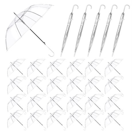 30 Pack Clear Wedding Umbrellas Bulk Auto Open Clear Stick