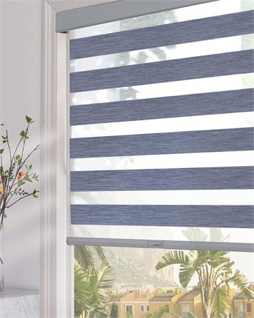 Persilux Blackout Cordless Zebra Blinds for Windows (31" W x 72" H, Dark Grey)