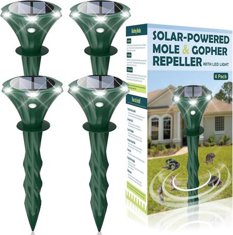 OFFSITE Pack of 4 Solar Mole Repellent Sonic Gopher Repellent Vole Chaser Mole