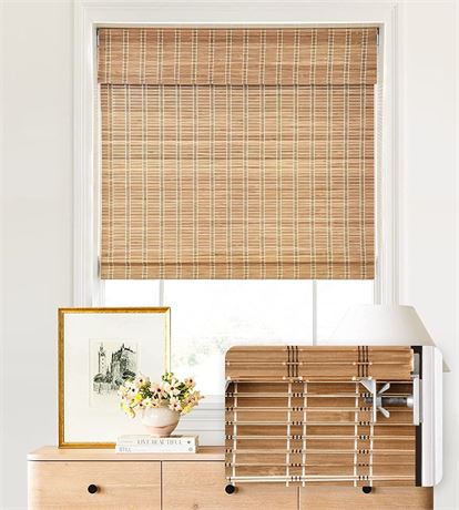 LazBlinds No Drill Cordless Bamboo Roman Shades, 31" W × 64" H, Brown |