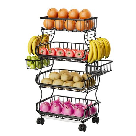 Simple Trending 4 Tier Rolling Cart, Stackable Fruit Vegetable Basket with