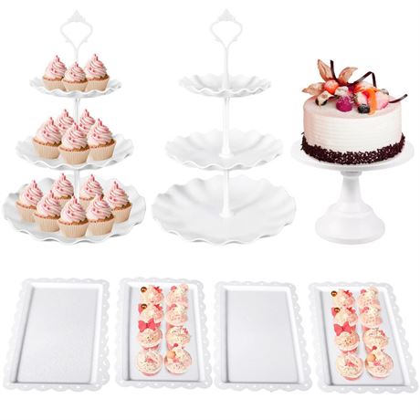 7 Pcs Dessert Table Stand Set 2 Pcs 3-Tier Plastic Cupcake Stands 1 Pc Metal